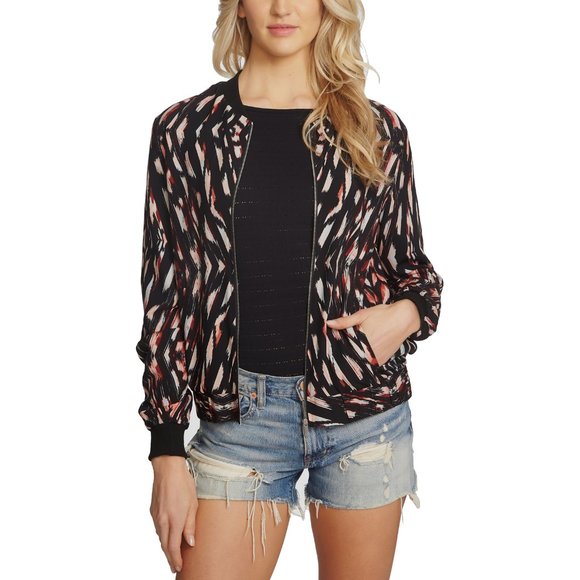 NWT Womens Size XS Nordstrom 1.STATE Modern Ikat Print Zip Front Bomber Jacket - Picture 1 of 2